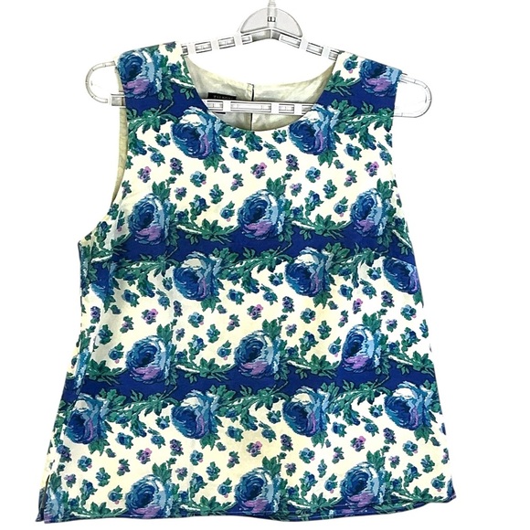 Talbots Boxy Silk and Cotton Tank Top Blue Green Purple Floral Womens Petite 14P - Picture 12 of 16